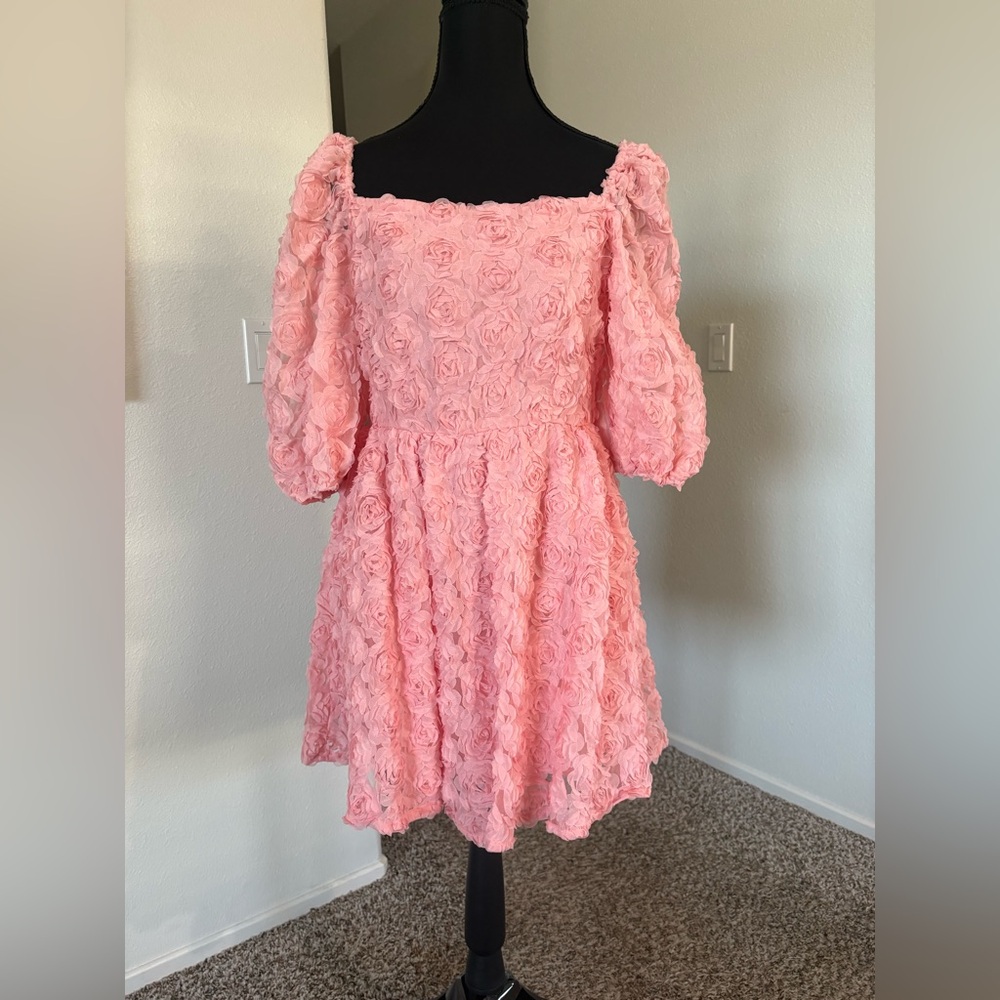Hers & Mine Elegant Pink Textured Mini Dress